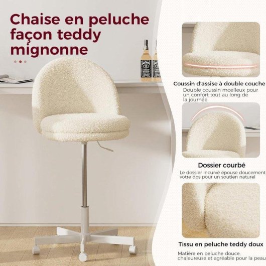 Silla de oficina GTPLAYER Vanity Chair blanca sin brazos, altura regulable y ruedas