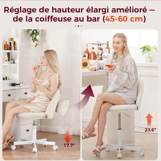 Silla de oficina GTPLAYER Vanity Chair blanca sin brazos, altura regulable y ruedas