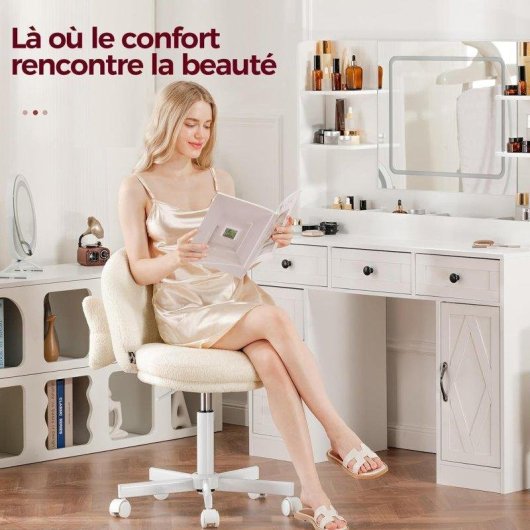 Silla de oficina GTPLAYER Vanity Chair blanca sin brazos, altura regulable y ruedas