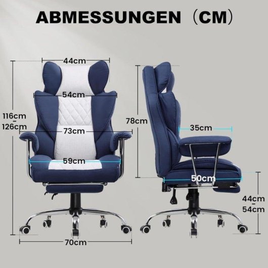 Chaise Gaming GTPLAYER avec Support Lombaire, Repose-Pieds, 180kg Bleu