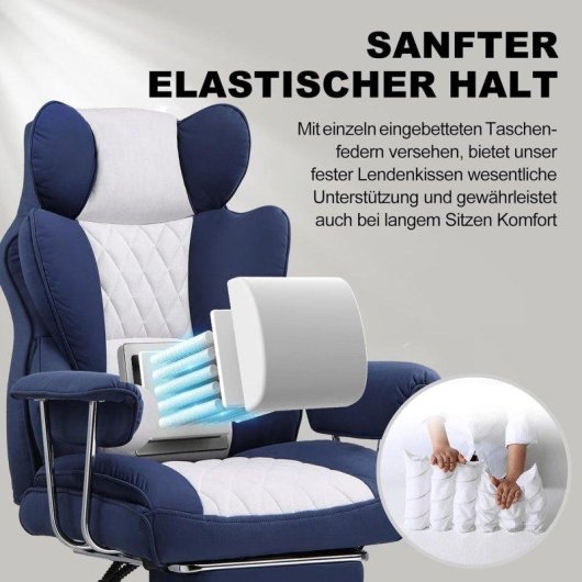 Chaise Gaming GTPLAYER avec Support Lombaire, Repose-Pieds, 180kg Bleu