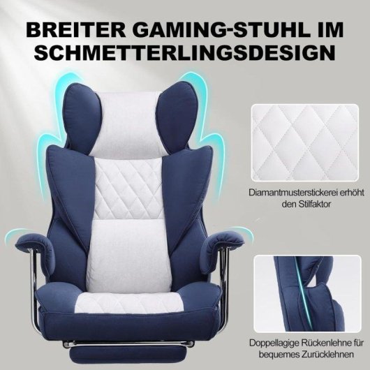 Chaise Gaming GTPLAYER avec Support Lombaire, Repose-Pieds, 180kg Bleu