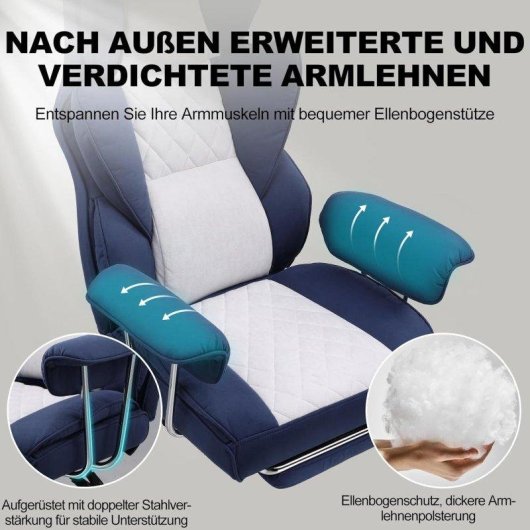 Chaise Gaming GTPLAYER avec Support Lombaire, Repose-Pieds, 180kg Bleu