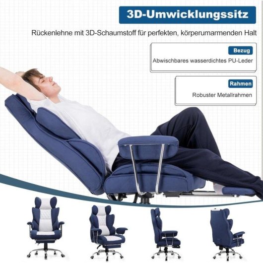 Chaise Gaming GTPLAYER avec Support Lombaire, Repose-Pieds, 180kg Bleu