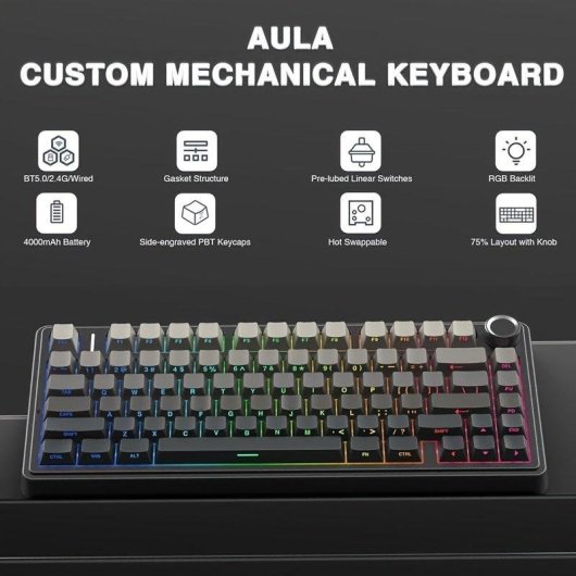 Clavier Aula F75 Tri-mode RGB 75% Compact avec Switches Reaper