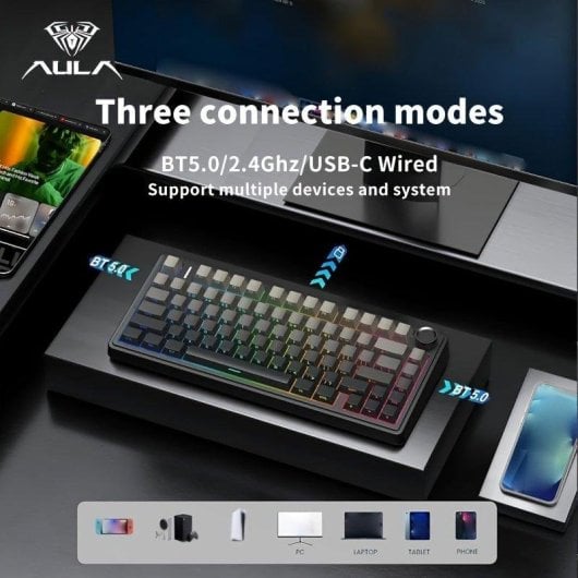 Clavier Aula F75 Tri-mode RGB 75% Compact avec Switches Reaper