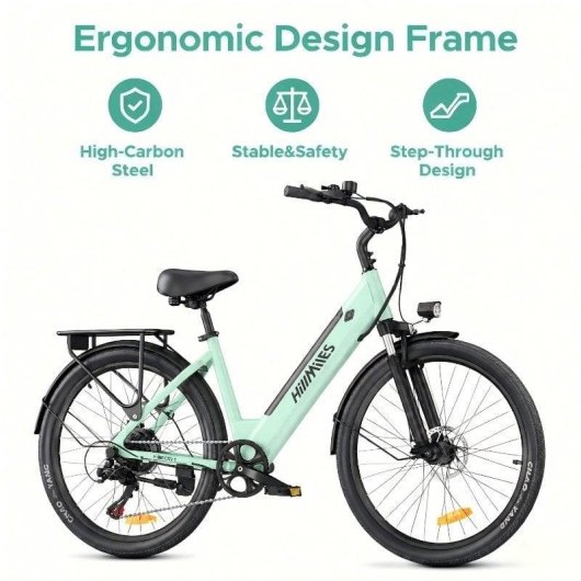 Bicicleta eléctrica HillMiles MileCity 1 Verde 26" Autonomía 100 km