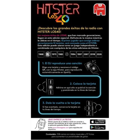 Juego de mesa musical Hitster Los 40 con 300 canciones QR