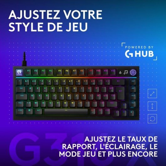 Clavier Logitech G316 X 75% avec écran LED, switches tactiles interchangeables et RGB LIGHTSYNC