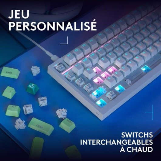 Clavier Logitech G316 X 75 compact réactivité 8 kHz RGB avec switches tactiles interchangeables touches PBT