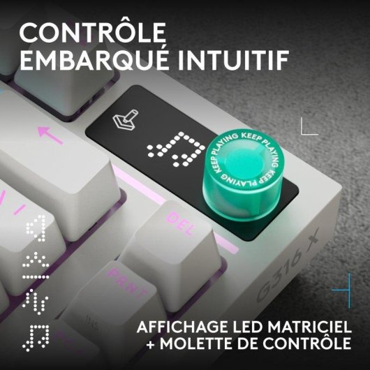 Clavier Logitech G316 X 75 compact réactivité 8 kHz RGB avec switches tactiles interchangeables touches PBT