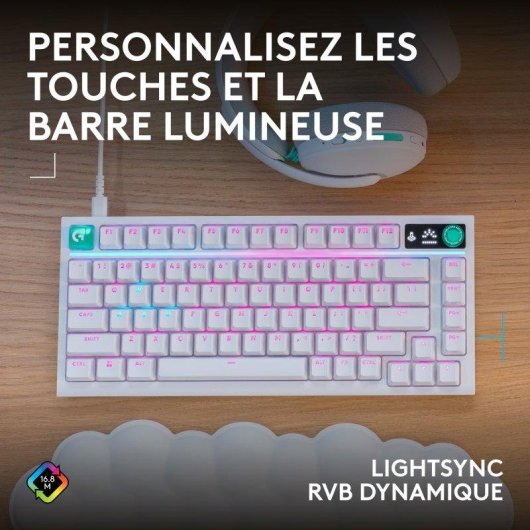Clavier Logitech G316 X 75 compact réactivité 8 kHz RGB avec switches tactiles interchangeables touches PBT