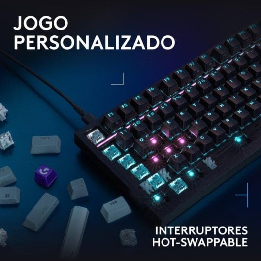 Teclado Logitech G316 X 75% com ecrã LED, RGB LIGHTSYNC e switches táteis intercambiáveis, teclas PBT
