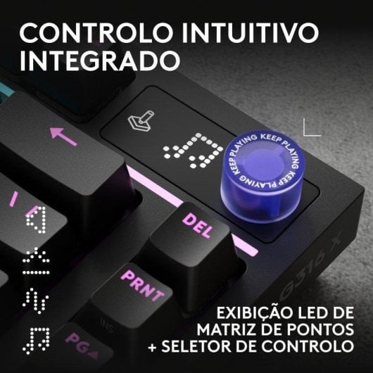 Teclado Logitech G316 X 75% com ecrã LED, RGB LIGHTSYNC e switches táteis intercambiáveis, teclas PBT