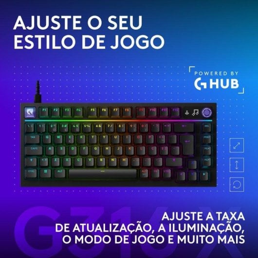 Teclado Logitech G316 X 75% com ecrã LED, RGB LIGHTSYNC e switches táteis intercambiáveis, teclas PBT