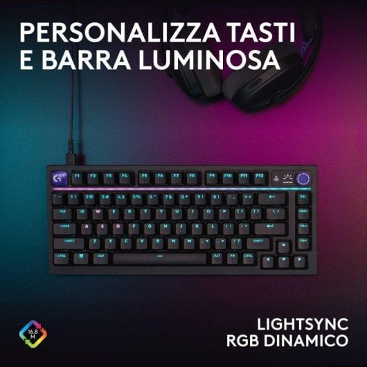 Tastiera Logitech G316 X 75% gaming 8 kHz switches tattili intercambiabili RGB Layout IT