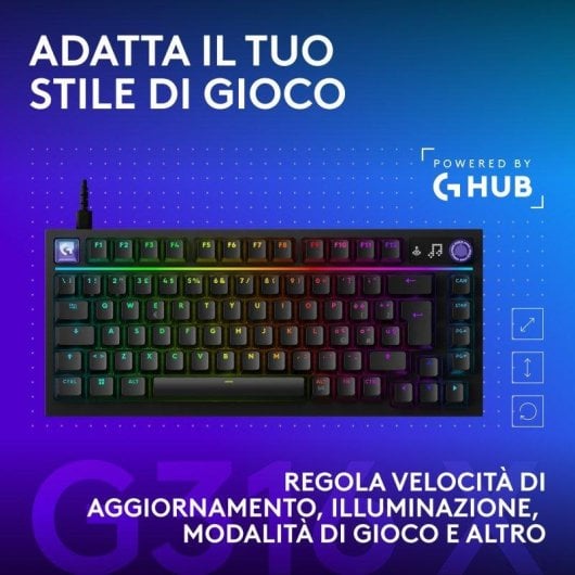 Tastiera Logitech G316 X 75% gaming 8 kHz switches tattili intercambiabili RGB Layout IT