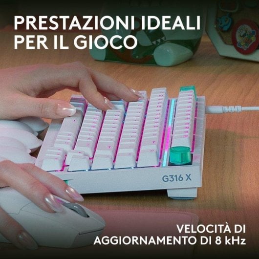 Tastiera Logitech G316 X 75 bianca con schermo LED, switch tattili intercambiabili e RGB