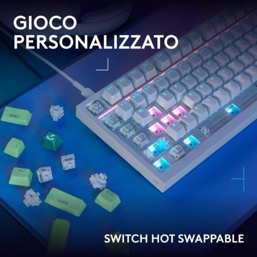 Tastiera Logitech G316 X 75 bianca con schermo LED, switch tattili intercambiabili e RGB