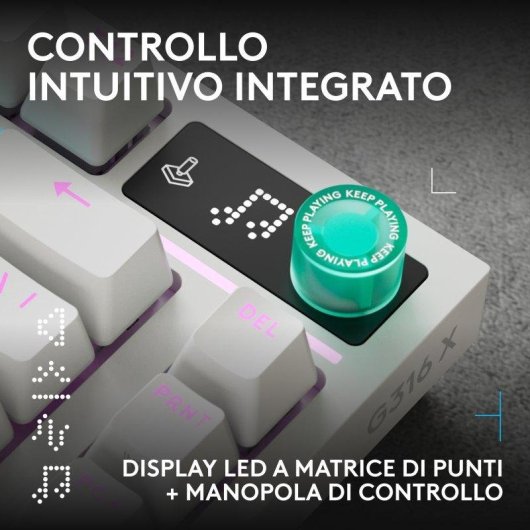 Tastiera Logitech G316 X 75 bianca con schermo LED, switch tattili intercambiabili e RGB