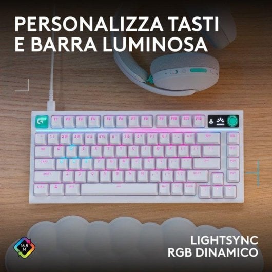Tastiera Logitech G316 X 75 bianca con schermo LED, switch tattili intercambiabili e RGB