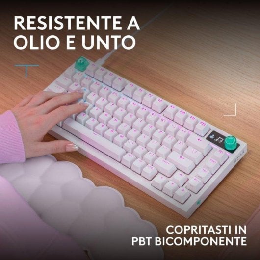 Tastiera Logitech G316 X 75 bianca con schermo LED, switch tattili intercambiabili e RGB
