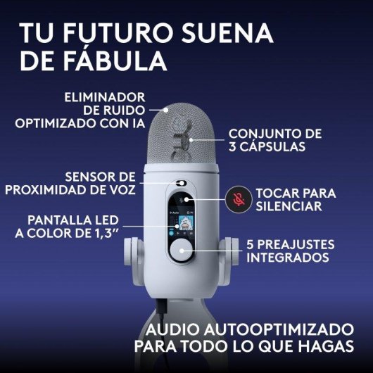 Micrófono Logitech G Blue Yeti 2 USB condensador con sensor de voz e IA