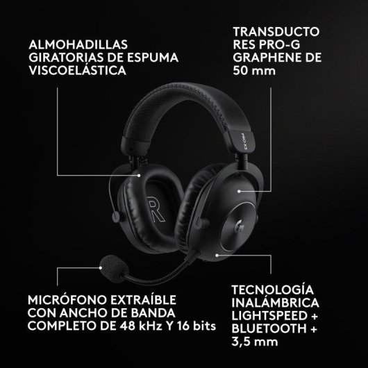 Auriculares Logitech G PRO X3 LIGHTSPEED sem fios Bluetooth USB Gaming Preto