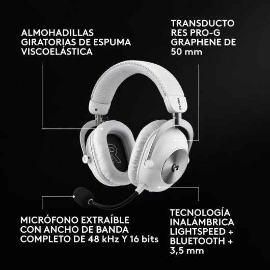 Auriculares Logitech G PRO X3 LIGHTSPEED sem fios Bluetooth USB 3,5 mm Gaming Branco