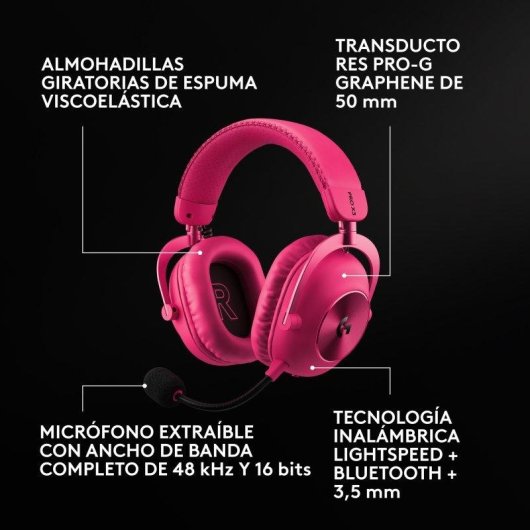 Logitech G PRO X3 LIGHTSPEED kabellose Bluetooth Gaming Kopfhörer 7.1 Surround Rosa