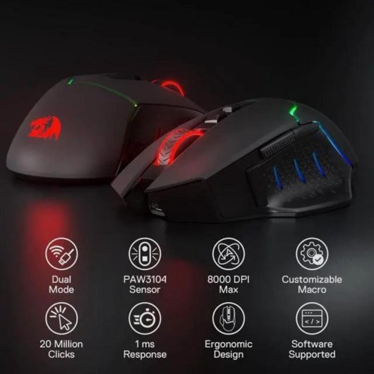Ratón Redragon M690-1 inalámbrico 2400 DPI negro ergonómico 4 botones