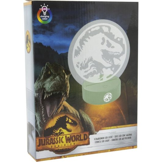 Lámpara Led Stencil Jurassic World Logo Cambia De Color 22 Cms