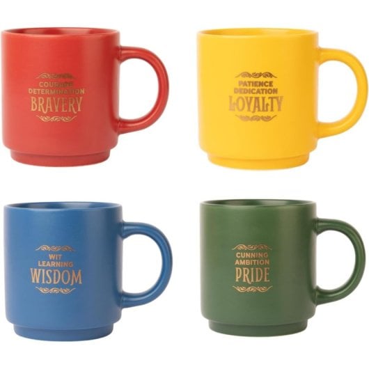 Set De 4 Tazas Harry Potter Con Soporte De Metal Porcelana 300 Mls