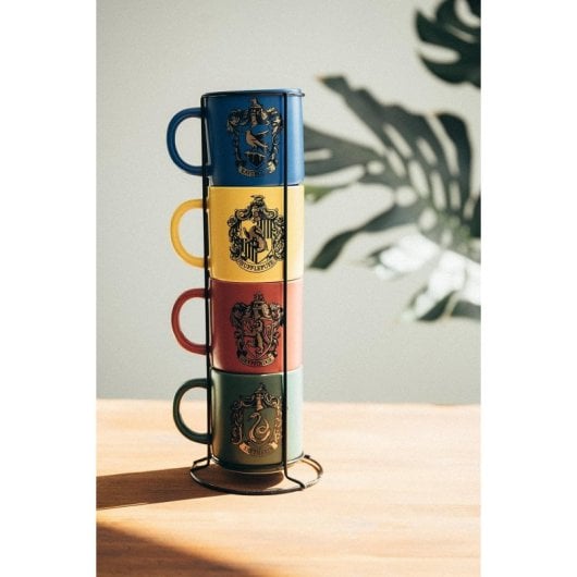 Set De 4 Tazas Harry Potter Con Soporte De Metal Porcelana 300 Mls