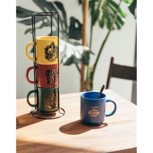 Set De 4 Tazas Harry Potter Con Soporte De Metal Porcelana 300 Mls