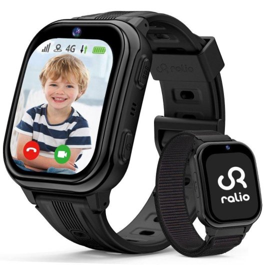RAYOFI R5 Plus GPS 4G 1.72'' Schwarz Kinderuhr Armbänder Silikon Nylon