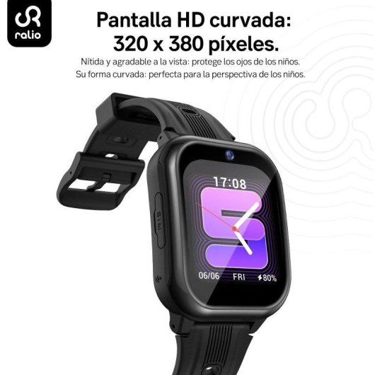 RAYOFI R5 Plus GPS 4G 1.72'' Schwarz Kinderuhr Armbänder Silikon Nylon