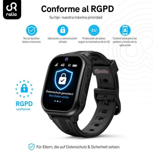 RAYOFI R5 Plus GPS 4G 1.72'' Schwarz Kinderuhr Armbänder Silikon Nylon