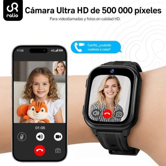 RAYOFI R5 Plus GPS 4G 1.72'' Schwarz Kinderuhr Armbänder Silikon Nylon