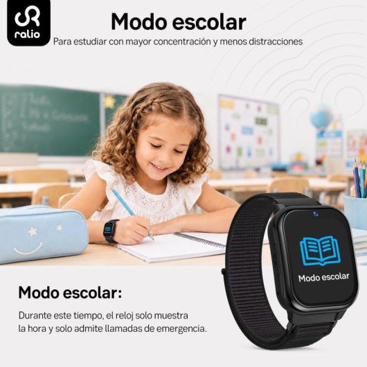 RAYOFI R5 Plus GPS 4G 1.72'' Schwarz Kinderuhr Armbänder Silikon Nylon