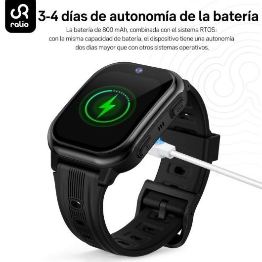 RAYOFI R5 Plus GPS 4G 1.72'' Schwarz Kinderuhr Armbänder Silikon Nylon