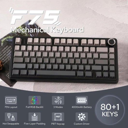 Teclado Aula F75 mecánico gaming compacto 75% US ANSI RGB tri-modo