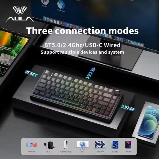 Teclado Aula F75 mecánico gaming compacto 75% US ANSI RGB tri-modo