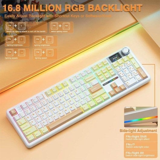 Teclado Aula F108 Pro Trimodo RGB Switch Linear com Ecrã LCD e Bateria 8000mAh