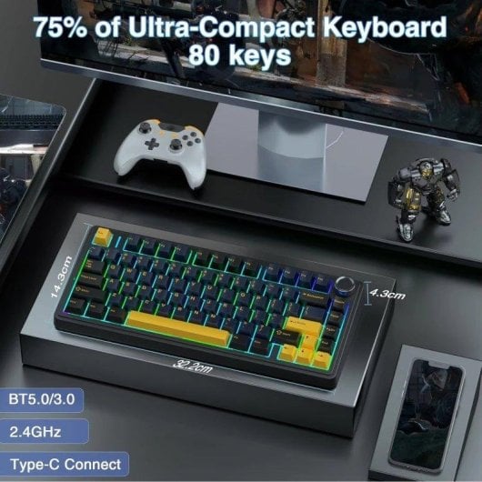Tastatur Aula F75 75% kompakt RGB Tri-Modus Switch Greywood V3 US ANSI