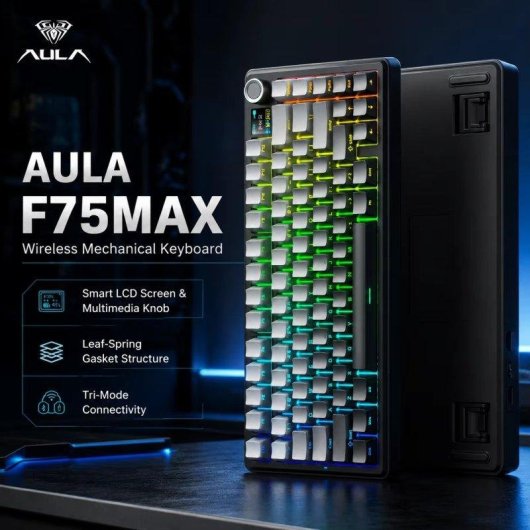 Teclado Aula F75 Max Tri-mode Compacto US ANSI RGB com ecrã TFT e switches Reaper
