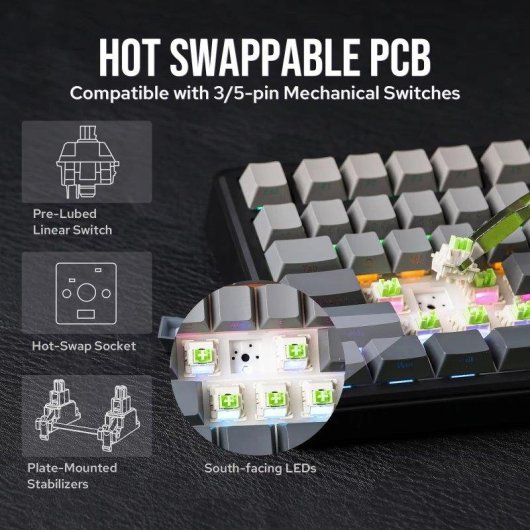 Teclado Aula F75 Max Tri-mode Compacto US ANSI RGB com ecrã TFT e switches Reaper