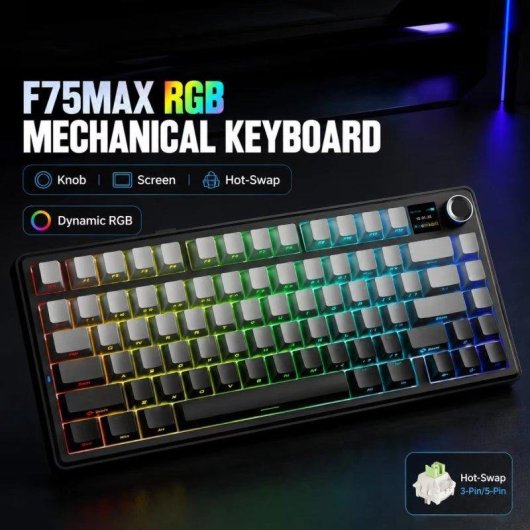 Teclado Aula F75 Max Tri-mode Compacto US ANSI RGB com ecrã TFT e switches Reaper