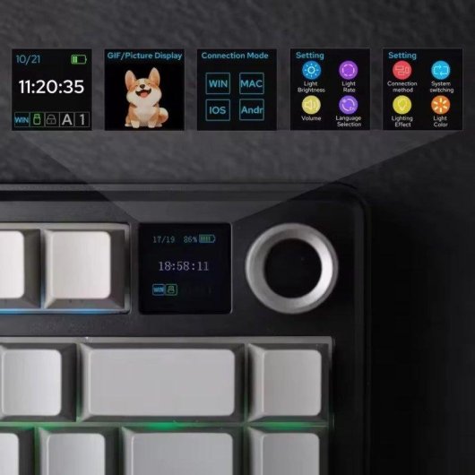 Teclado Aula F75 Max Tri-mode Compacto US ANSI RGB com ecrã TFT e switches Reaper