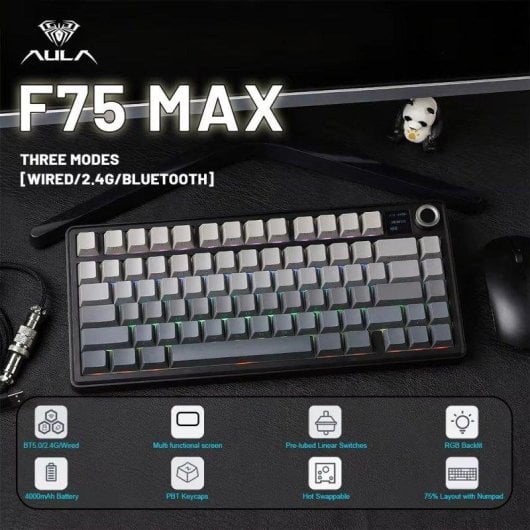 Tastatur Aula F75 Max Mechanisch Kabellos Bluetooth 2.4G Gasket RGB LCD Display